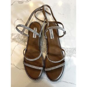 Steve Madden Transport-R Rhinestone-Embellished Faux-leather Sandals Size 10